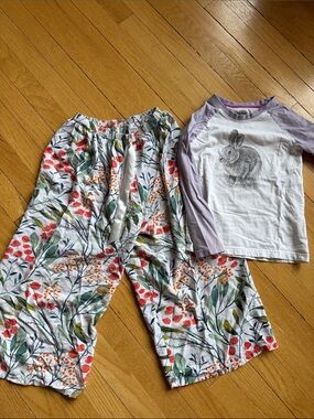 Kids Floral Lounge Pajama Set with Rabbit Tee - Lavender & White